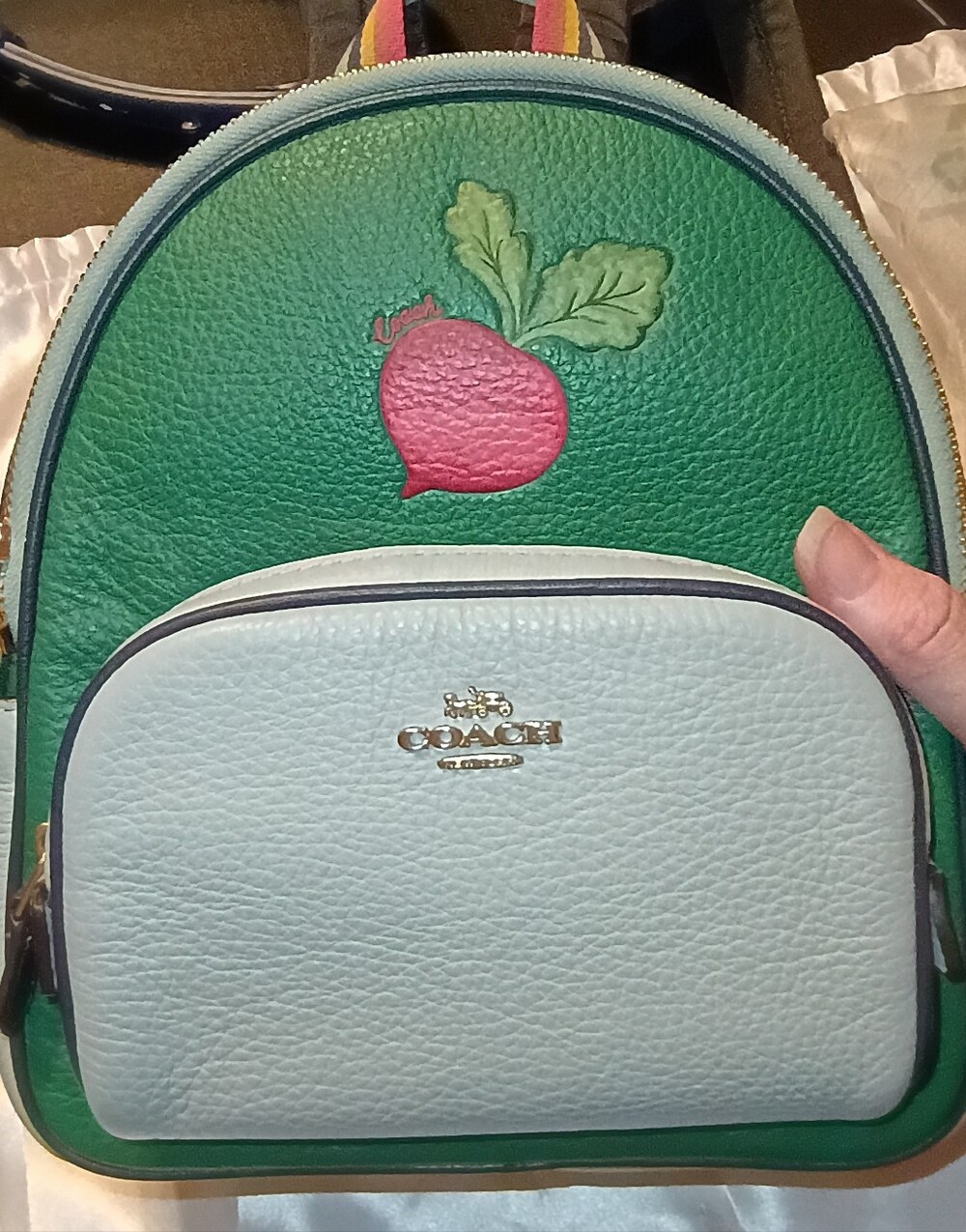 Coach Mini Court Backpack with Radish - Colorblock Green/Mint C8259-Garden EUC